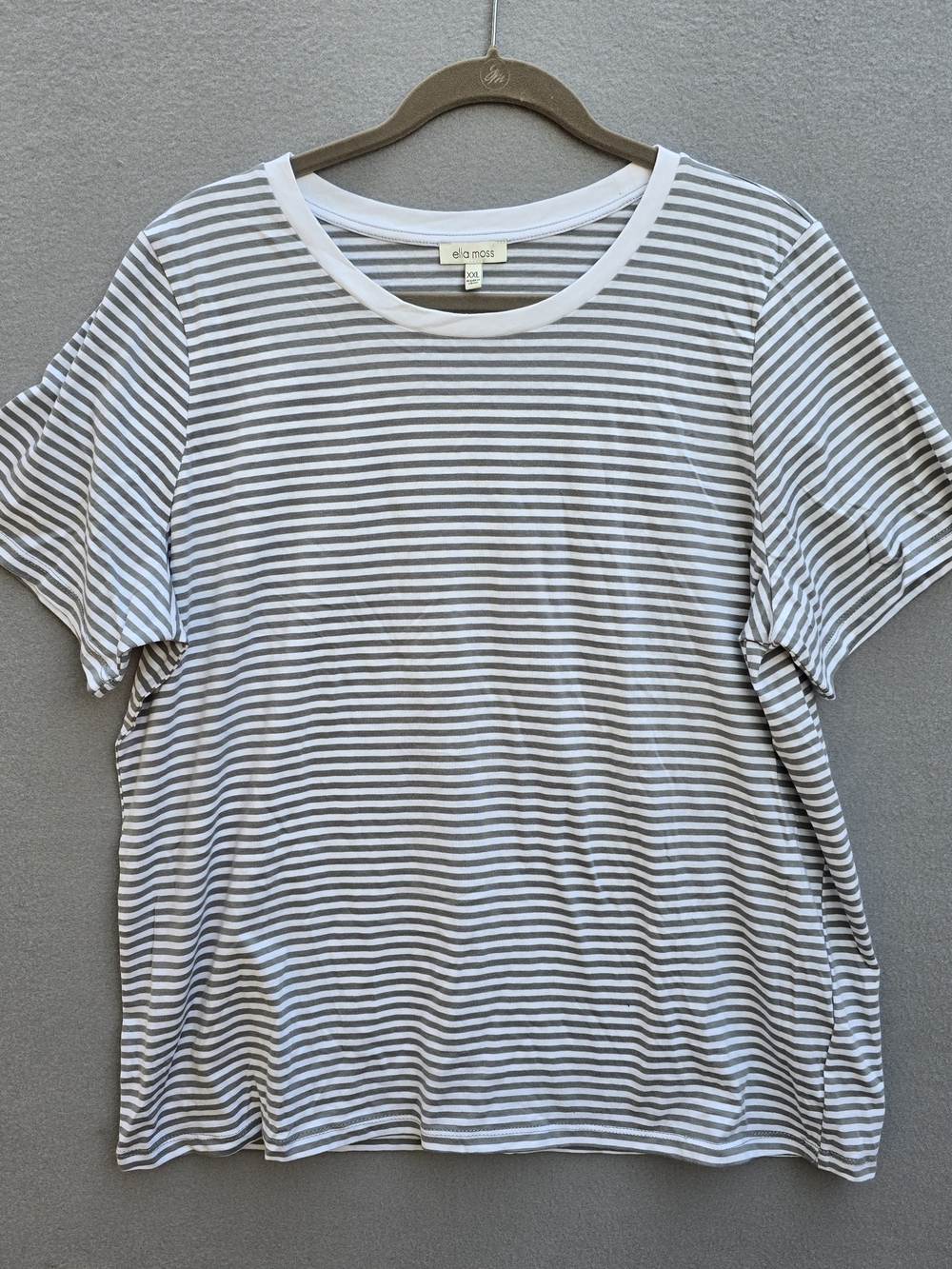 ella moss Striped Short Sleeve Tee in Light Gray & White XXL Cotton